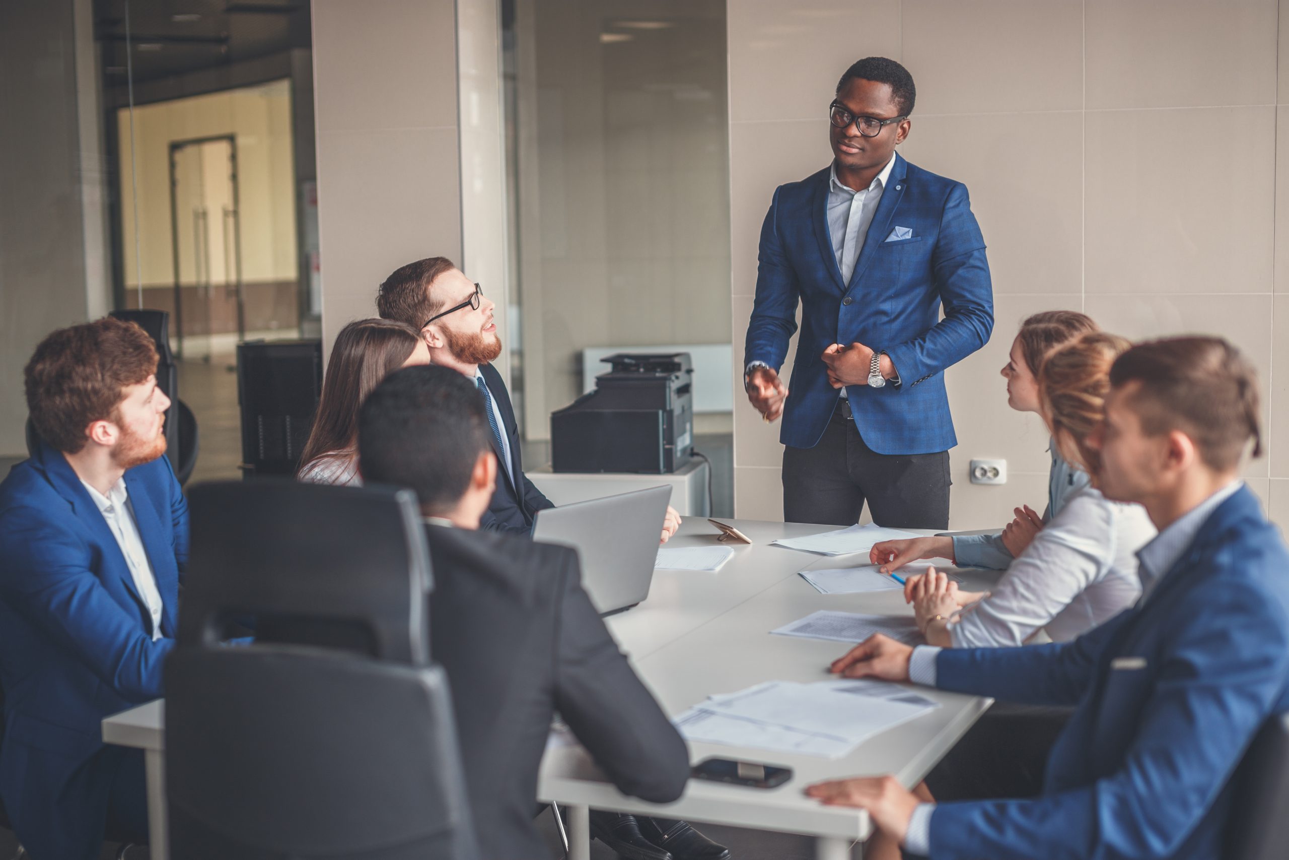 Businesspeople discussing together in conference room during meeting at office